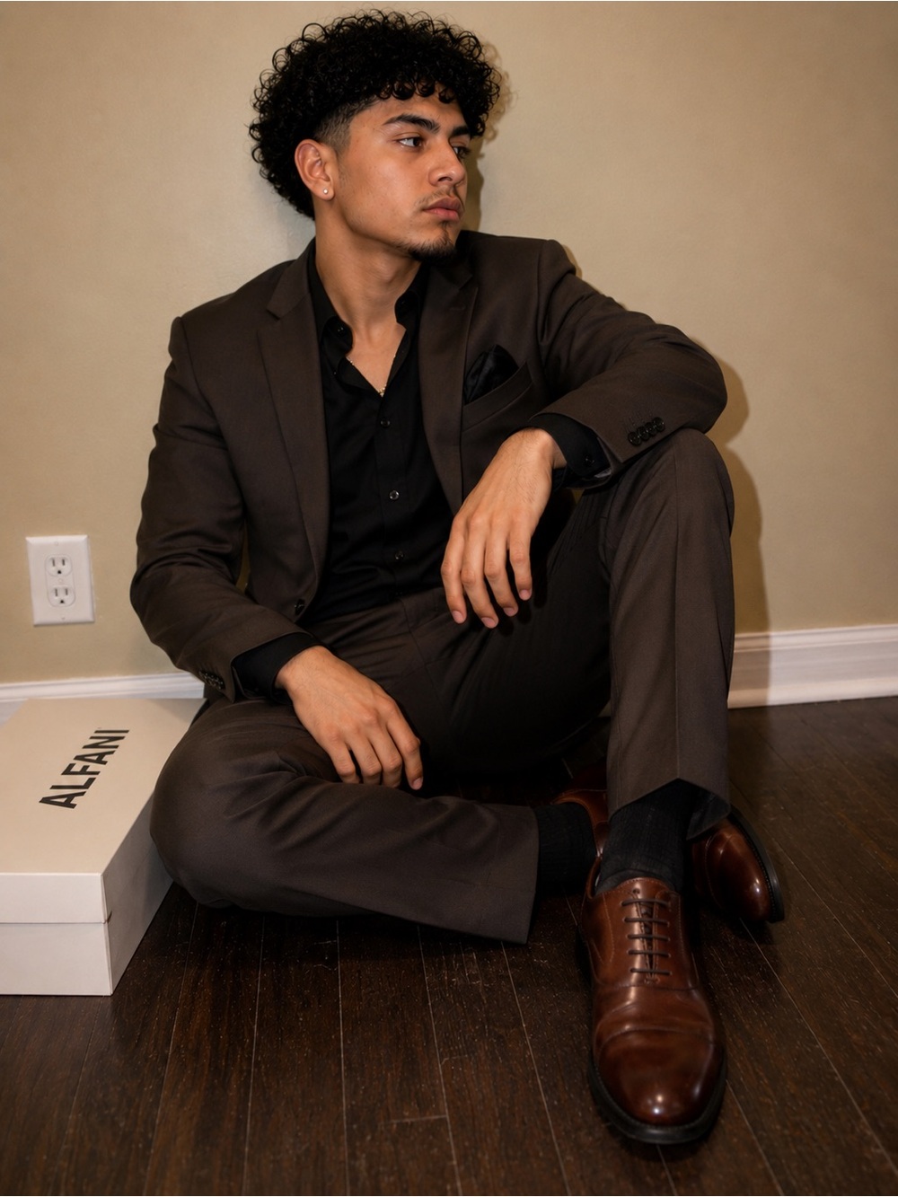 Alfani Men’s Brown Leather Cap-Toe Derby Oxfords